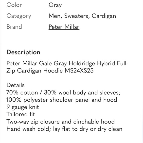 Peter Millar Gray Zip-Up Jacket 30% merino wool 70% pima cotton - Picture 13 of 13